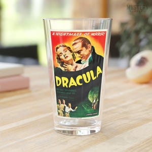 Dracula 1947 Vintage Horror Vampire Movie 16oz Pint Glass / Beer Glass / Barware / Glassware / Home Decor / Horror Decor / Horror Gifts