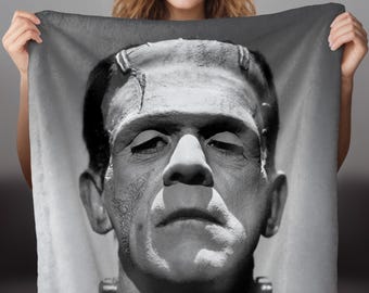 Frankenstein 1931 Vintage Horror Movie Monster Photo Velveteen Plush Blanket / Throw Blanket / Halloween Decor / Horror Decor Boris Karloff