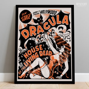 Dracula House of the Living Dead Stage Show 1942 Horror Show Poster / Vampire Bat, Haunted House, Ghosts / Wall Decor Art Print #176