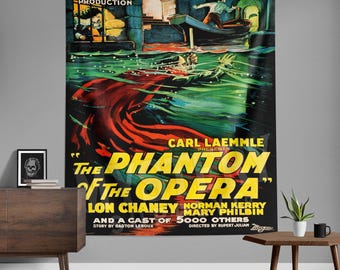 The Phantom of the Opera 1925 Vintage Horror Monster Movie Wall Tapestry / Wall Hanging / Wall Decor / Horror Decor / Halloween Decor