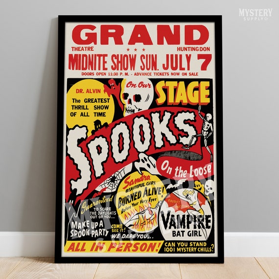 Spooks on the Loose Ghost Show 1950s Vintage Ghost Skeleton Skull Vampire Horror Poster / Wall Decor Art Print