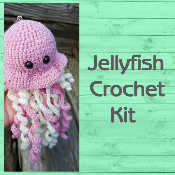 Crochet KIT  Jellyfish/ Kit For Beginner/ Pattern Kit With Yarn/ Amigurumi Stuffed Sea Animal/ Kids DIY/ Handmade Jellyfish Plush