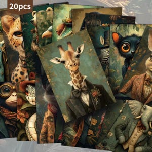 Juego de 20 postales vintage de animales de la selva, tarjetas de jirafa y elefante de estilo victoriano, suministros para collage de diario basura, 4 x 6 pulgadas