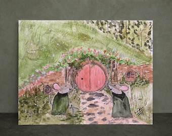 Ilustración original de un ratón en acuarela, 8x10 Arte fantástico cottagecore – La puerta que estábamos destinados a encontrar