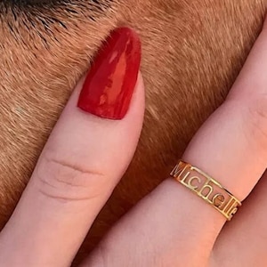 Anillo grabado de carta • Anillos apilables • Regalo personalizado • Anillo personalizado • Regalo con nombre personalizado • Joyería con nombre personalizado
