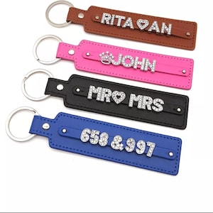 Personalized leather keychain, name keychain,  rhinestones name gift, Bling Personalized Accessories, Keychain, Gifts For Women Men