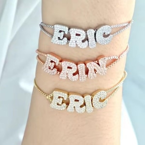 Pulsera con nombre personalizado: pulsera con letras de burbujas heladas, joyería personalizada con nombre brillante, regalo ajustable para él o ella, regalo personalizado