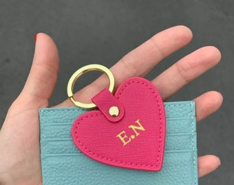 Personalized heart keychain - gift for her - leather customized keychain - bridesmaids gift - | Valentine’s Day Gift | Couple Gift
