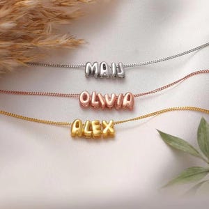 Collar con nombre personalizado - Joyas personalizadas con letras de globo en oro, oro rosa y plata - Regalo para ella, él, mejor amiga, cumpleaños