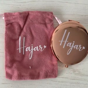 Personalized Bridesmaid Gift Rose Gold Compact Mirror with Your Custom Name•  Bachelorette gift• personalized mirror and pouch