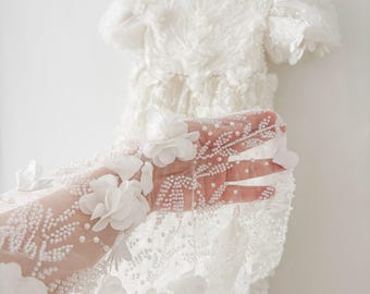 Beaded Pearl 3D Lace Flower Christening Dress Baby Girl Christening Gown Outfit Baptism Dress Baby Girl Dress Blessing Dress