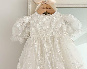 Beaded Pearl 3D Lace Christening Dress Christening Gown Christening Outfit Christening Gift Box Baptism Dress Baby Girl Dress Blessing Dress
