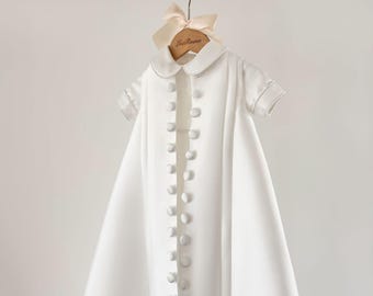 Mikado Boys Christening Gown Baptism Outfit Christening Romper Cape Newborn Baby Gift Heirloom Gown Embroidery Cross