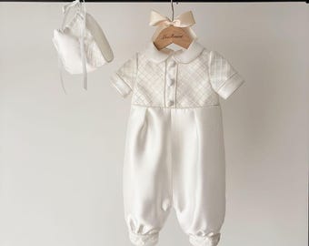 Mikado Cross Lace Boys Christening Gown Baptism Outfit Baby Boy Romper Newborn Baby Gift Heirloom Gown