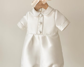 Mikado Lace Boys Christening Gown Boy Baptism Outfit Boys Romper Newborn Baby Gift Heirloom Gown