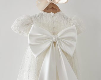 Beaded Pearl Lace Christening Dress Long Christening Gown Baptism Dress Christening Outfit Blessing Dress Baby Girl Heirloom Dress