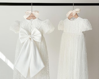 Beaded Pearl Lace Christening Dress Christening Gown Christening Outfit  Baptism Dress Baby Girl Dress Blessing Dress/Newborn Dress