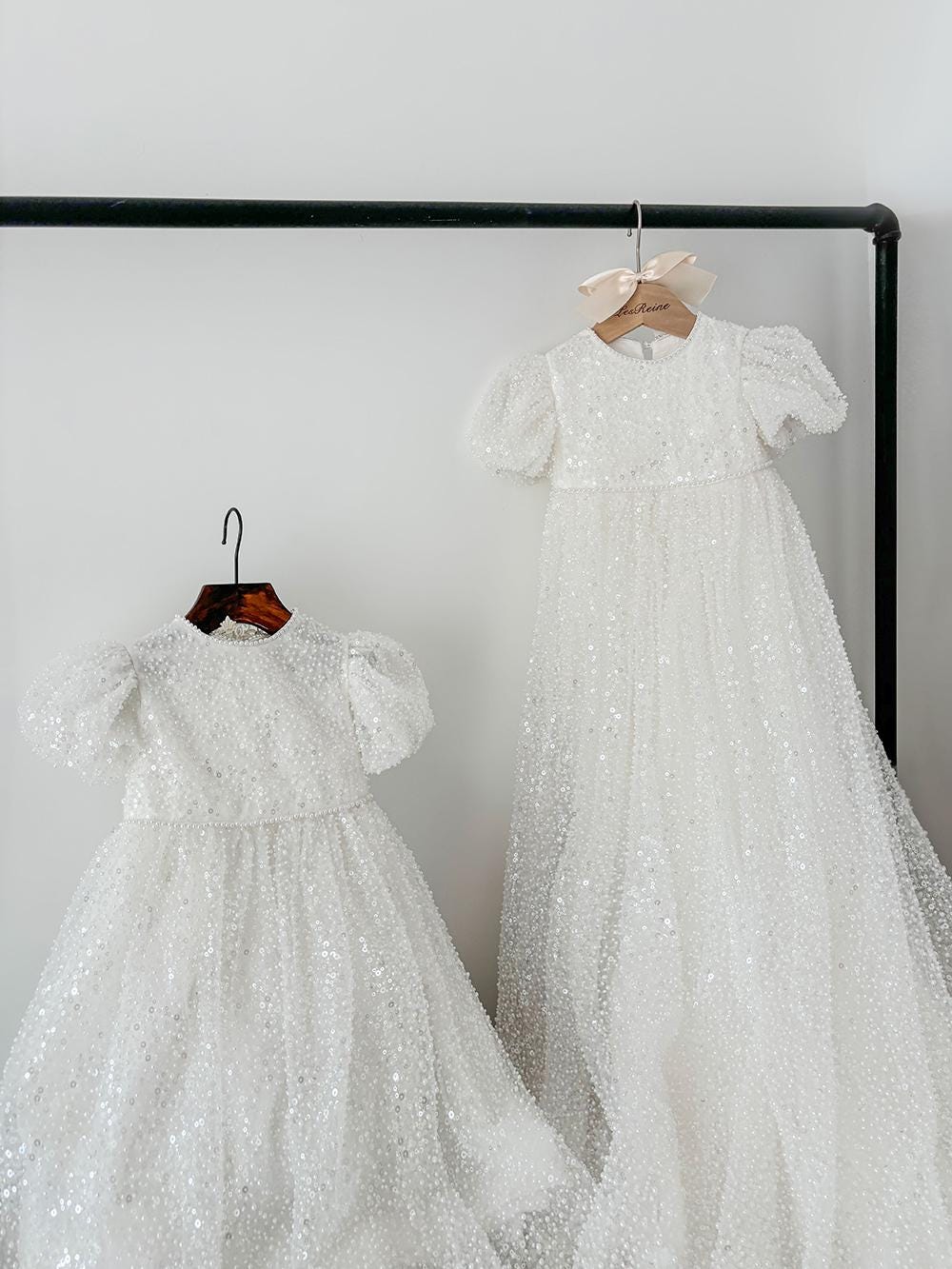 Beaded Pearl Lace Christening Dress Baby Girl Long Christening Gown Outfit Christening Gift Box Christening Bib Candle Bow Baptism Dress