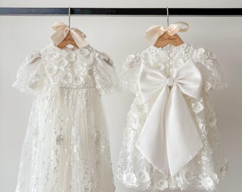 Beaded Pearl 3D Lace Christening Dress Christening Gown Christening Outfit Christening Gift Box Baptism Dress Baby Girl Dress Blessing Dress