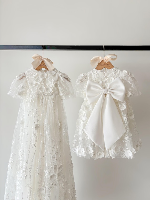 Beaded Pearl 3D Lace Christening Dress Christening Gown Christening Outfit Christening Gift Box Baptism Dress Baby Girl Dress Blessing Dress