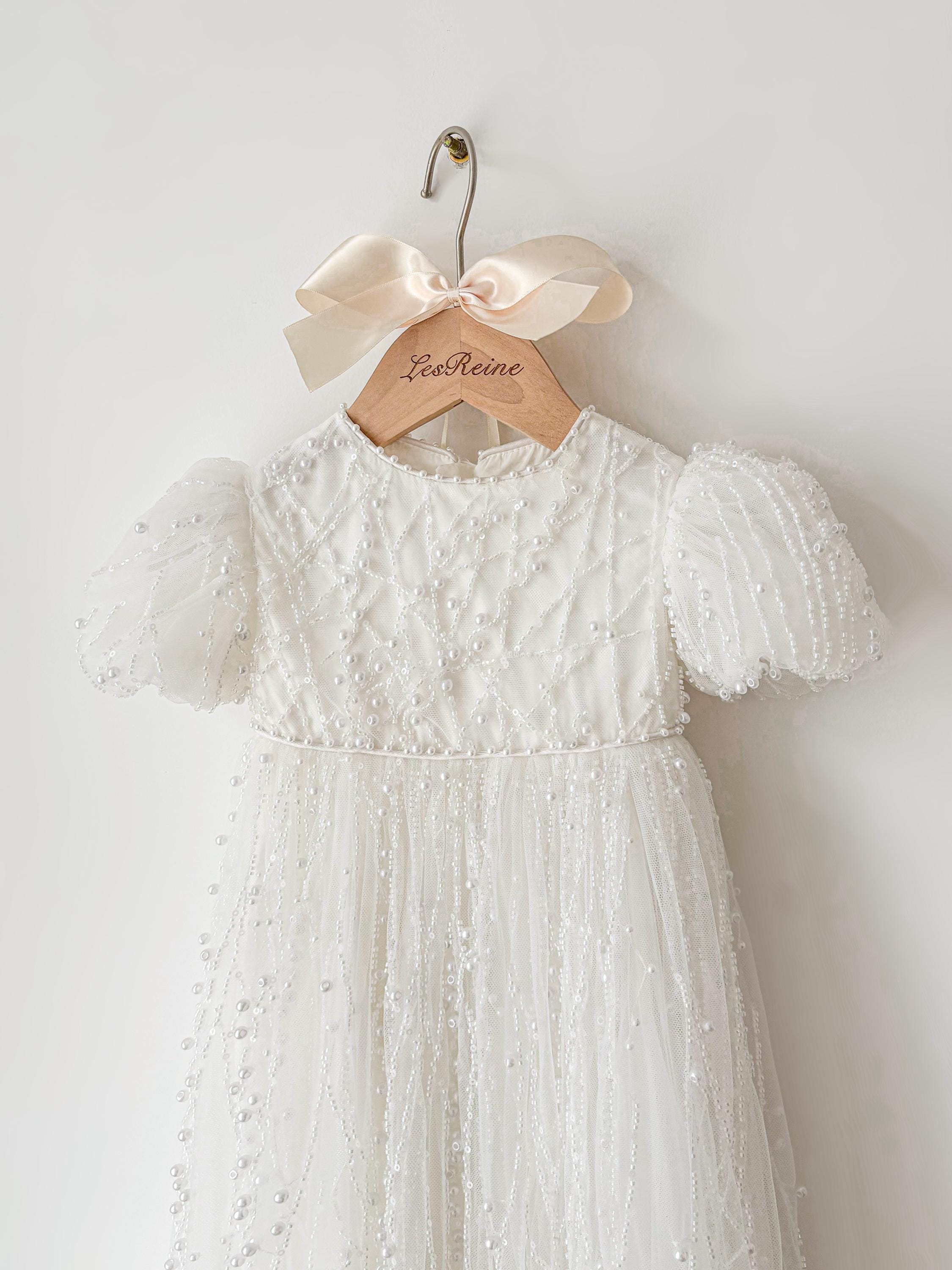 Beaded Pearl Lace Christening Dress Baby Girl Christening Gown Outfit Baptism Dress Baby Girl Dress Blessing Dress