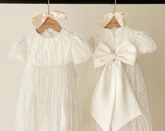 Beaded Pearl Lace Christening Dress Christening Gown Christening Outfit  Baptism Dress Baby Girl Dress Blessing Dress/Newborn Dress
