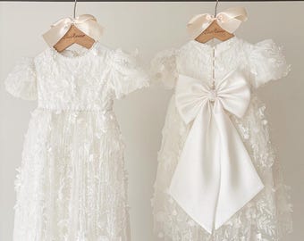 Beaded Pearl 3D Lace Flower Christening Dress Baby Girl Christening Gown Outfit Baptism Dress Baby Girl Dress Blessing Dress