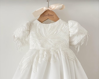 Beaded Lace Mikado Christening Dress Christening Gown Baptism Dress Christening Outfit Blessing Dress Baby Girl Dress Flower Girl Dress