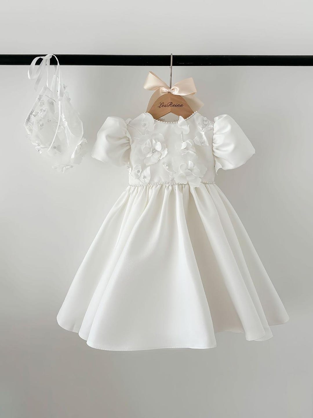 Lace short Christening dress near me with removable train main image 1