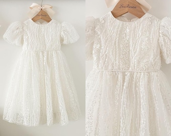 Beaded Pearl Lace Short Christening Dress Christening Gown Outfit Baptism Dress Baby Girl Dress Flower Girl Dress