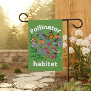 Native plant pollinator  garden flag sign, Native pollinator sign flag, native plant garden sign flag, save the bees