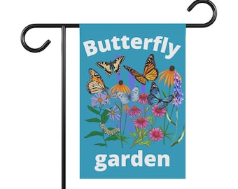 Butterfly garden Native plant flag, pollinator garden sign, Native plant sign flag, save the monarch butterfly sign, save the bees sign