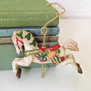 Enfeite de cavalo de carrossel vintage Willitts | Enfeite de árvore de Natal | Cavalo branco