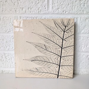 Vintage Handmade Tile with Leaf Pattern | Off-White Glaze | Wall Art