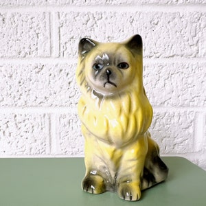 Vintage Yellow Cat Figurine | Cat with Blue Eyes