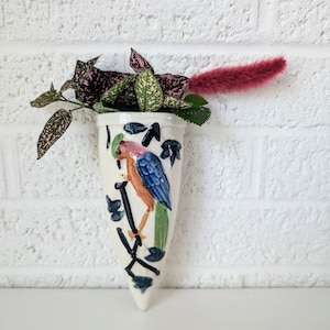 Vintage Wall Pocket | Bird, Floral, Cottage