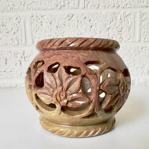 Small Vintage Carved Stone Tea Candle Holder, Bowl, or Trinket Dish