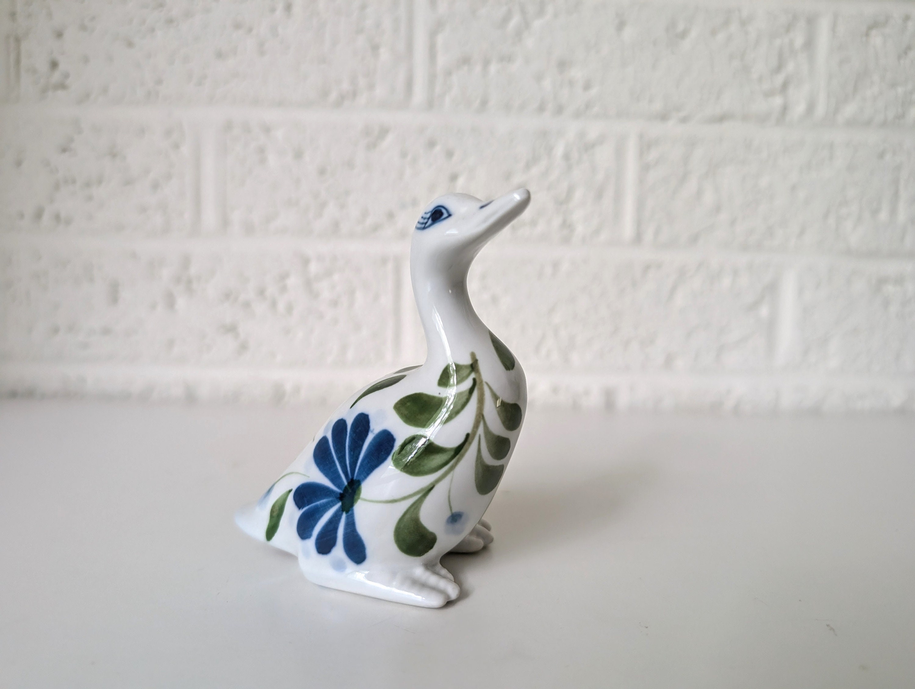Dansk Porcelain Duck Figure | Sage Song Pattern | Blue Flowers