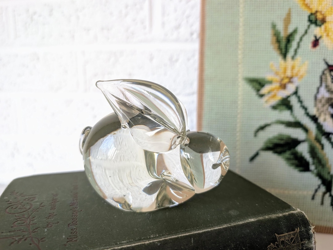 Glass Rabbit Book Vintage Art Glass Bunny | Rabbit Paperweight - Etsy