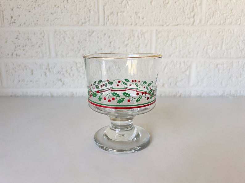 Individual Vintage Christmas Holly Stemmed Glass Dessert Dishes Arby's
