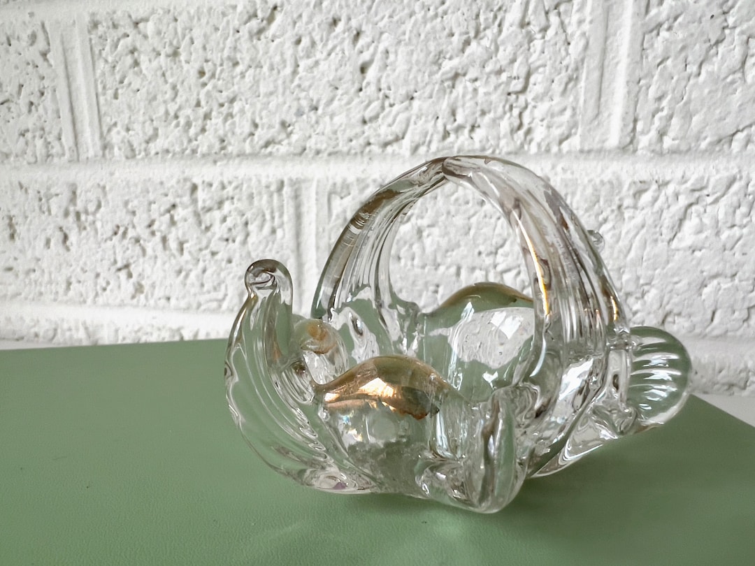 Tiny Vintage Blown Glass Basket With Gold Accent Etsy