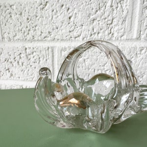 Tiny Vintage Blown Glass Basket with Gold Accent