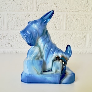 Vintage Boyd Art Glass Blue Scotty Dog Figurine | Blue Swirl Iridescent Glass