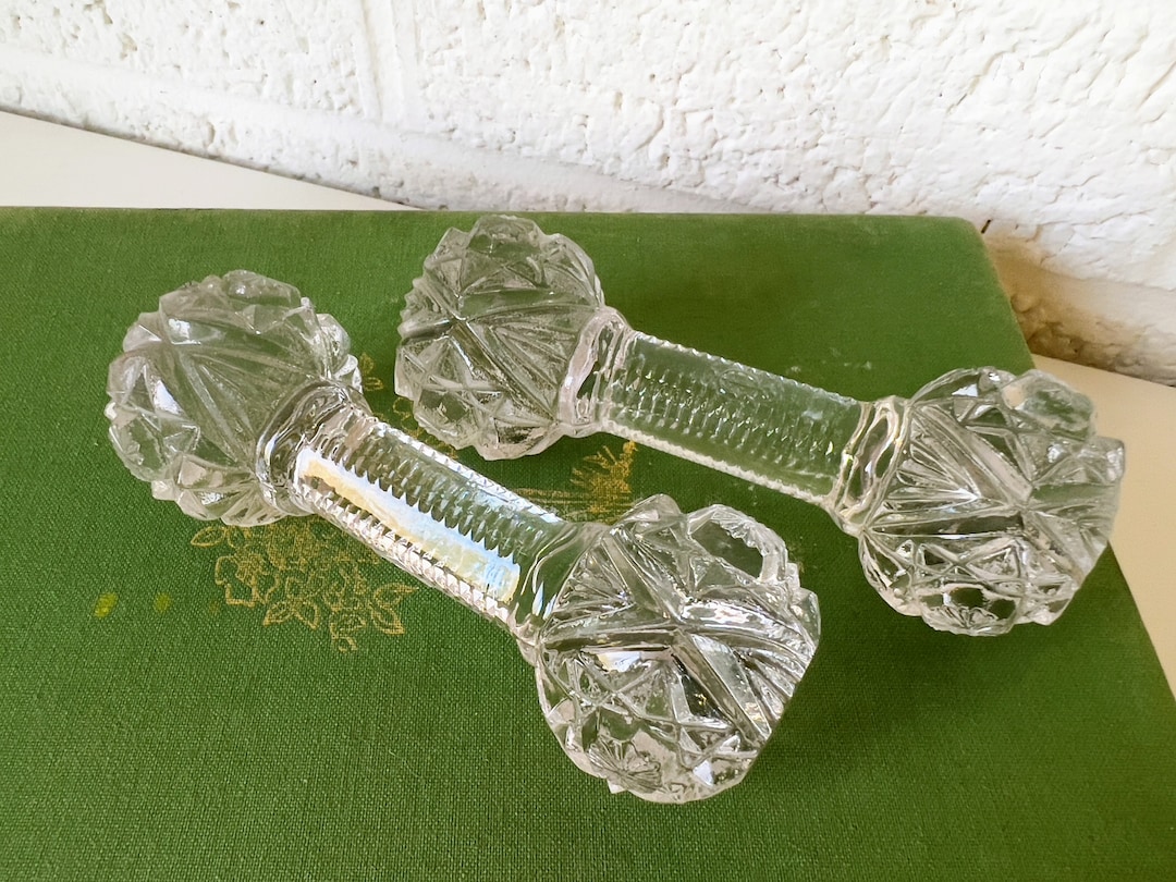Pair of Vintage Crystal Knife Rests Barbell Knife Rest Cut Glass Knife