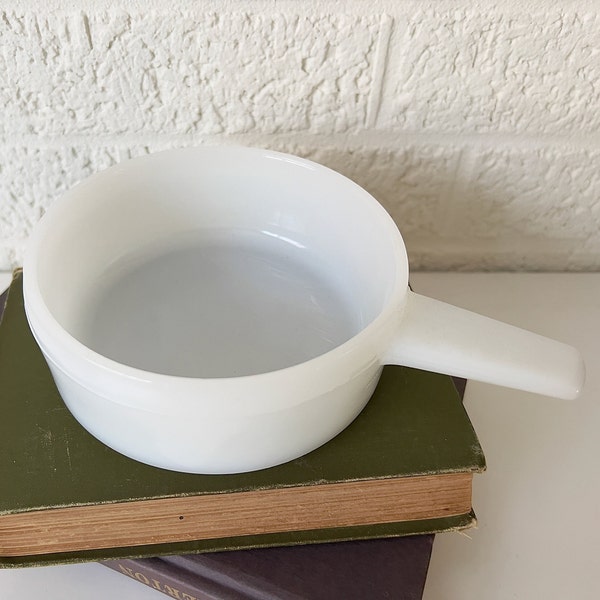 Vintage Milk Glass Ovenware Soup Bowl with Handle