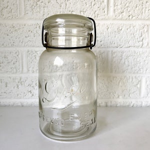 Vintage Drey Improved Ever Seal Canning Jar with Wire Bale | Clear Glass Round Lid and Jar