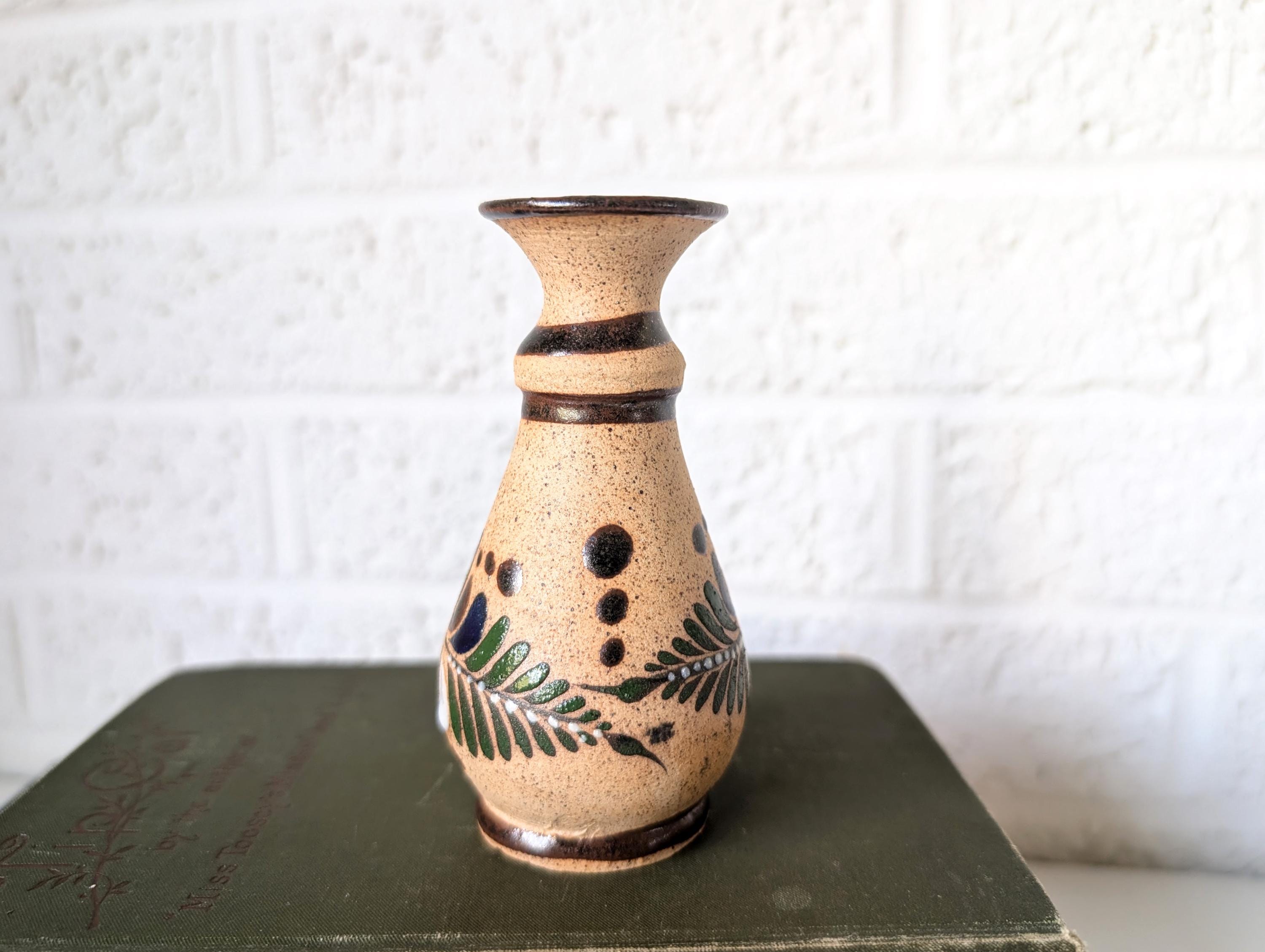 小型ヴィンテージ トナラ メキシコ陶器花瓶 | 手描きフォークアート