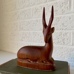 Vintage REPAIRED Hand Carved Wood Gazelle / Antelope Figurine