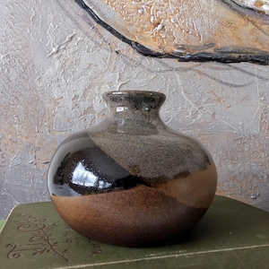 Small Vintage Pottery Vase | Pottery Craft | California USA | Three Tone Brown Black | Geometric Semi Glazed Bud Vase
