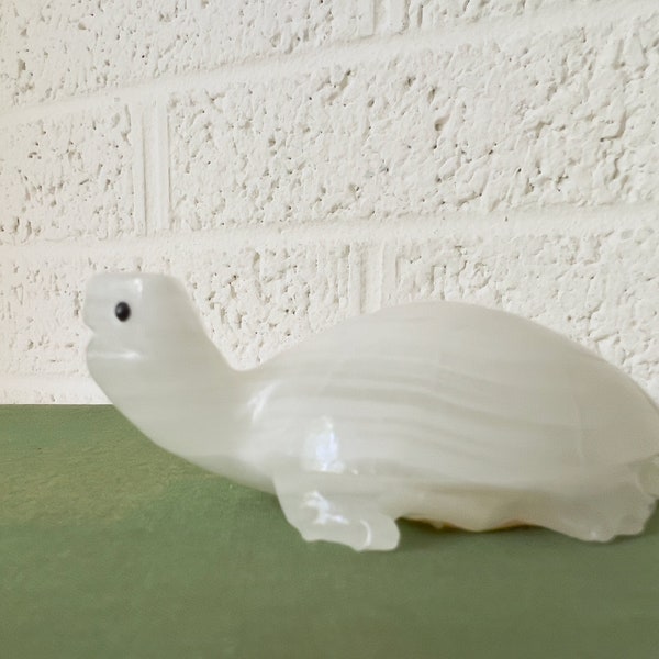 Vintage Carved Onyx Turtle Figurine | Made in Mexico